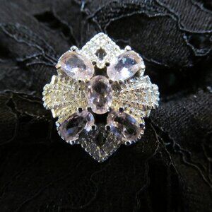 Vintage Pink CZ (Faux Tourmaline, Faux Kunzite) Silver Tone Ring Sz 10 Stunning!